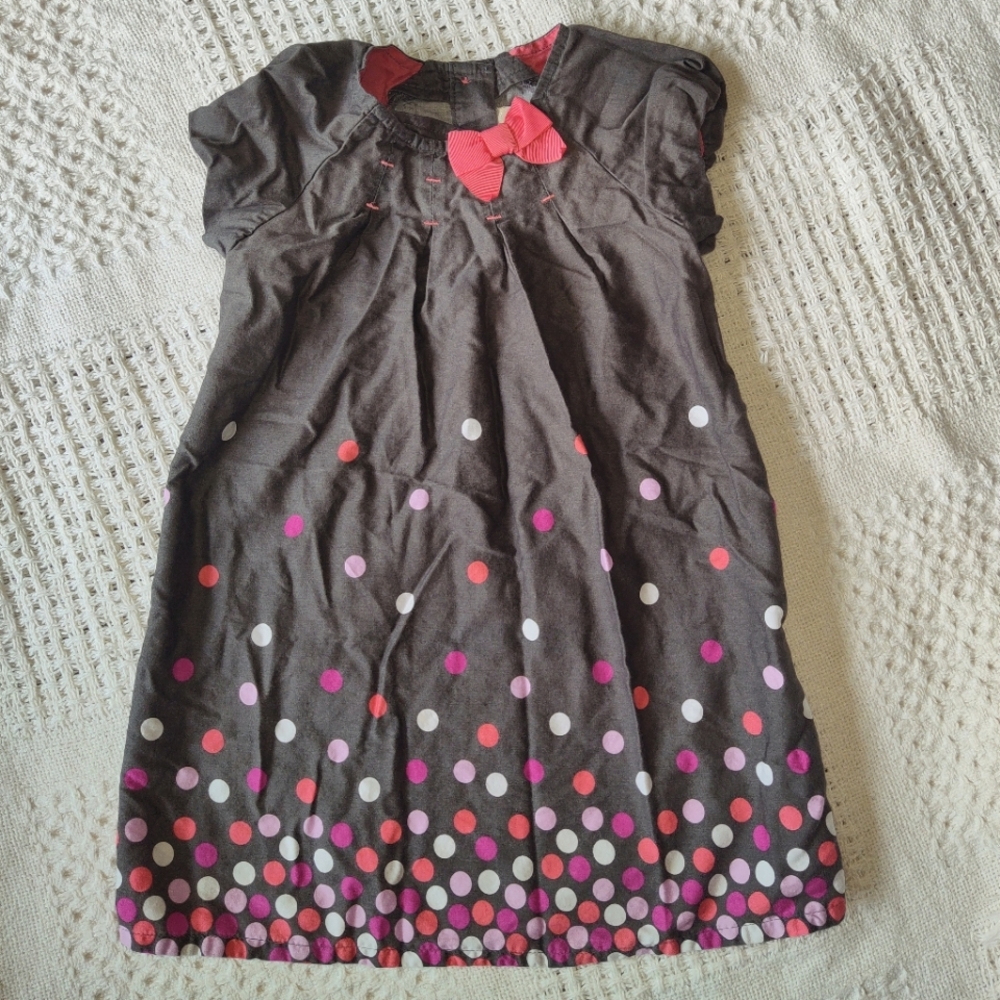 Gymboree Cotton Dress Size 2T Polka Dots Bow Ruffled Sleeve Summer